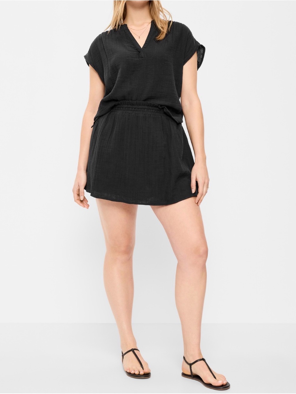 *EUC* Old Navy Black Crinkle Gauze Elastic-Waist Skort
